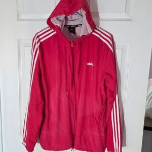 Womens Adidas 3 Stripe PES Full Zip Windbreaker Jacket Pink SZ L